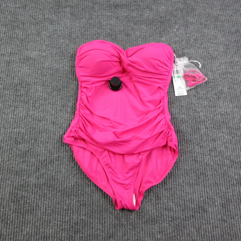 Anne Cole One Piece Womens 8 Pink Bandeau Twist Built-In Bra Lined NWT